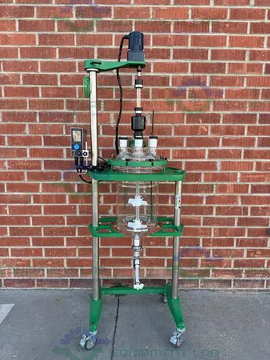USED CHEMGLASS 30 LITER GLASS REACTOR W/ CHEMGLASS OVERHEAD 1/4 HP STIRRER