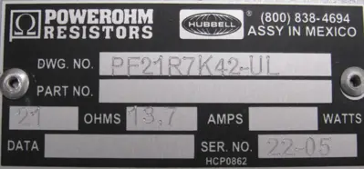 NEW HUBBELL PF21R7K42-UL BRAKING RESISTOR PF21R7K42UL