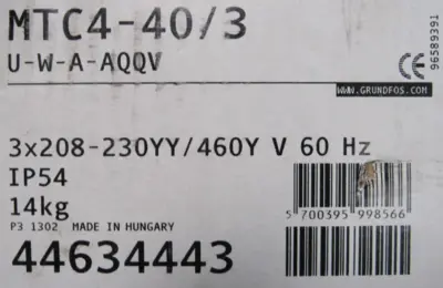 NEW GRUNFOS MTC4-40/3-U-W-A-AQQV PUMP 44634443 MTC4403UWAAQQV