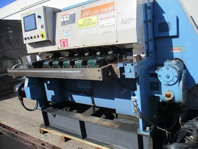 Aizawa #ARS-312, Auto Shear Cutting & Piling Line, 1/8" x 49" shear, 52.6 FPM, 150 SPM, cnc Back Gauge, magnetic feeder, roller & lifter, conveyors