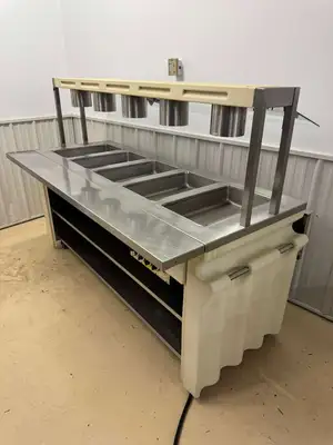 Used Galley Used 83.5" Galley Open 5 Well Steam Table with Fold Down Shelves - 120V 3250W Steam Tables (Food) Illinois US | Falcon Restaurant Supply #1375024