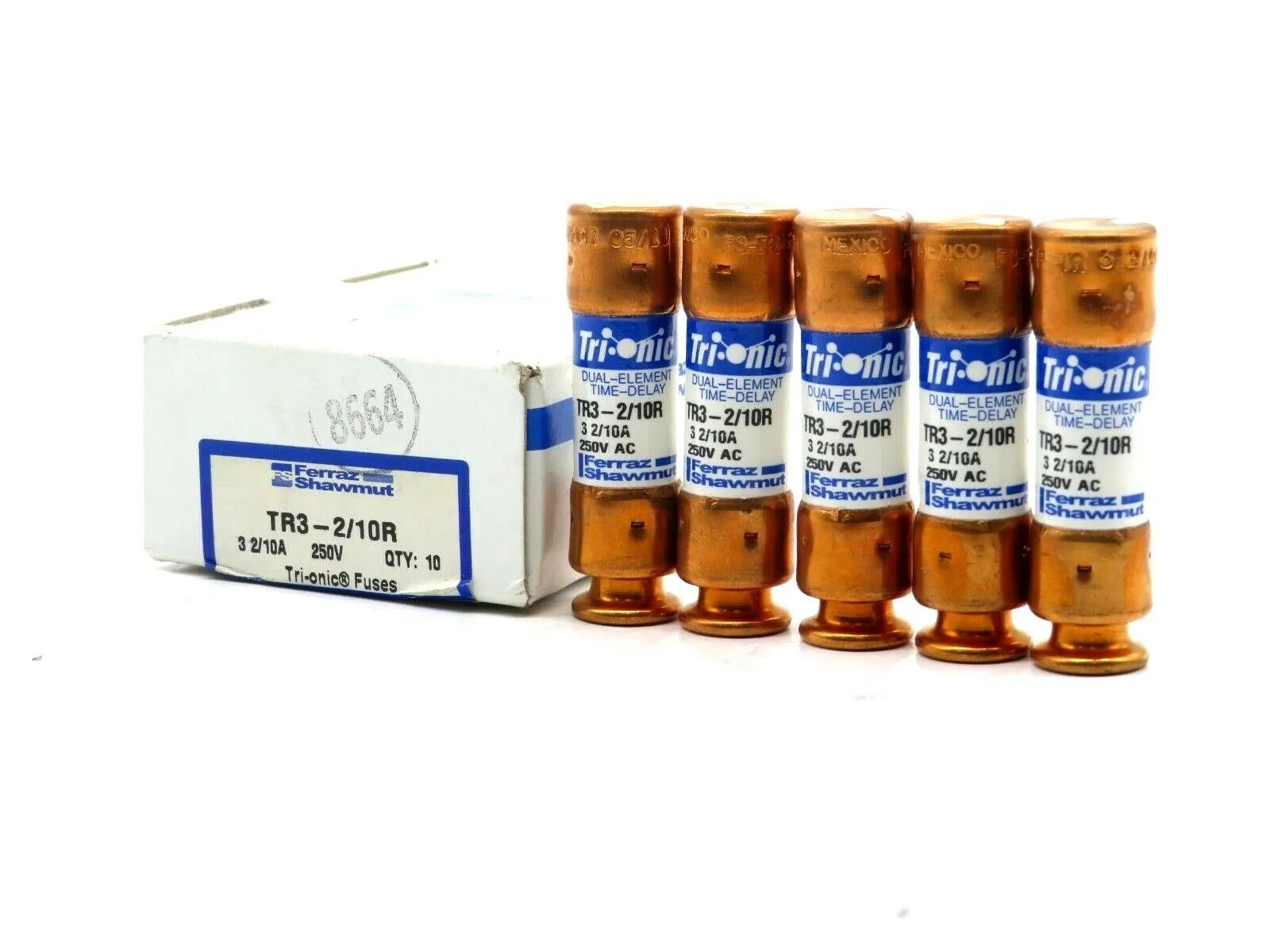 5 NEW FERRAZ SHAWMUT TR3-2/10R TIME DELAY FUSE 250V