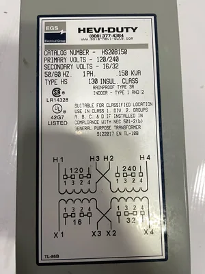 SOLA HEVI-DUTY HS20B150 Transformer 0.150KVA 120/240V 16/32V 1PH