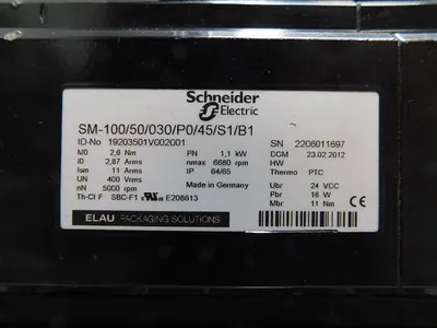 Schneider Electric SM-100/50/030/P0/45/S1/B1 Servo Motor with Somic Gearbox Used