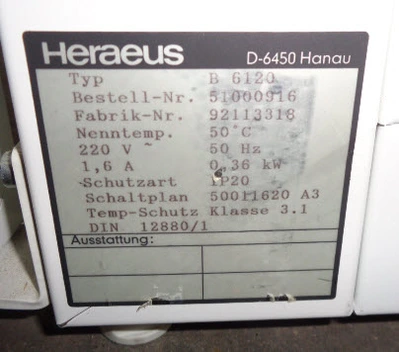 100L Heraeus Instruments Incubator Oven Type B6120