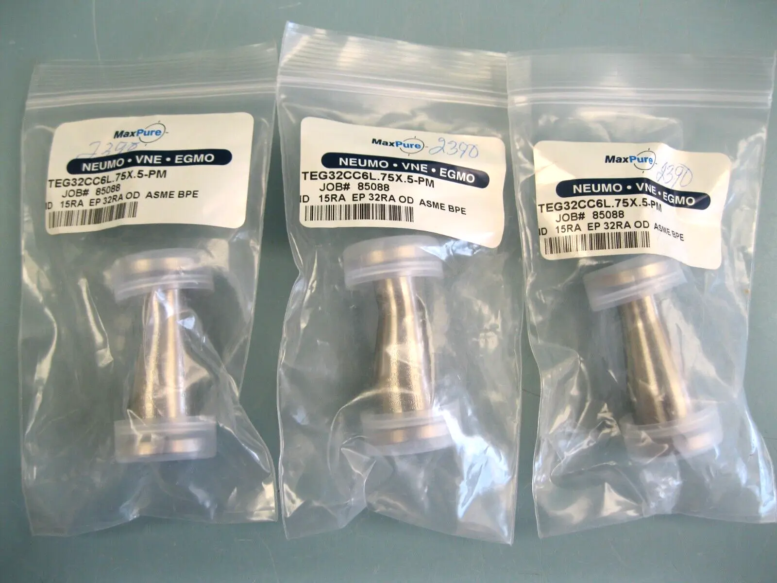 NEW Lot (3) MaxPure 1/2 x 3/4" Tri-Clamp TEG32CC6L.75x.5-PM Eccentric Reducer H7