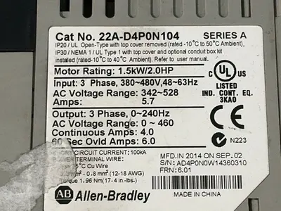 Used 2014 ALLENBRADLEY 22AD4P0N104 Variable Speed Drives Ohio US | HGR 24 #1326076