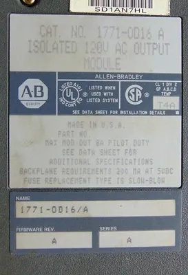 Allen Bradley 1771-OD16 Isolated 120V AC Output Module Series A Used