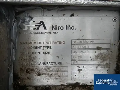 USED GEA 13' 1" GEA Niro Spray Drying System, 304 S/S