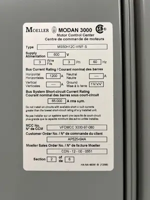 Modan 3000 VFD MCC, 600V, 3-Ph, 1200A, 6 Sections