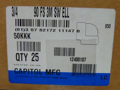 Box of 25 Capitol MFG 90 FS 3M SW ELL Forged Steel 3/4" Elbow Pipe Fittings New NIB