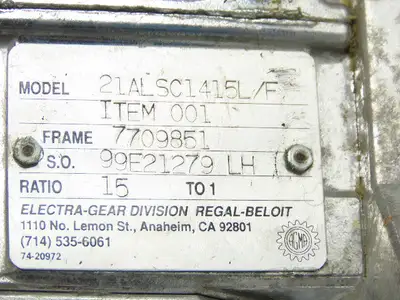 Regal Beloit 95E13218HK 15:1 Ratio 116RPM 1.5Hp 230/460V Left Hand Gear Motor