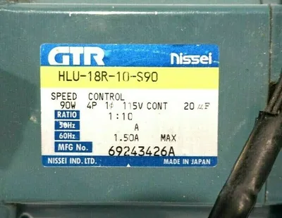 USED GTR NISSEI HLU-18R-10-S90 SPEED CONTROL MOTOR HLU18R10S90