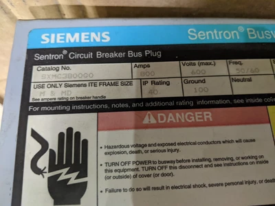 Siemens 800 Amp Bus Plug SXMC3800G0