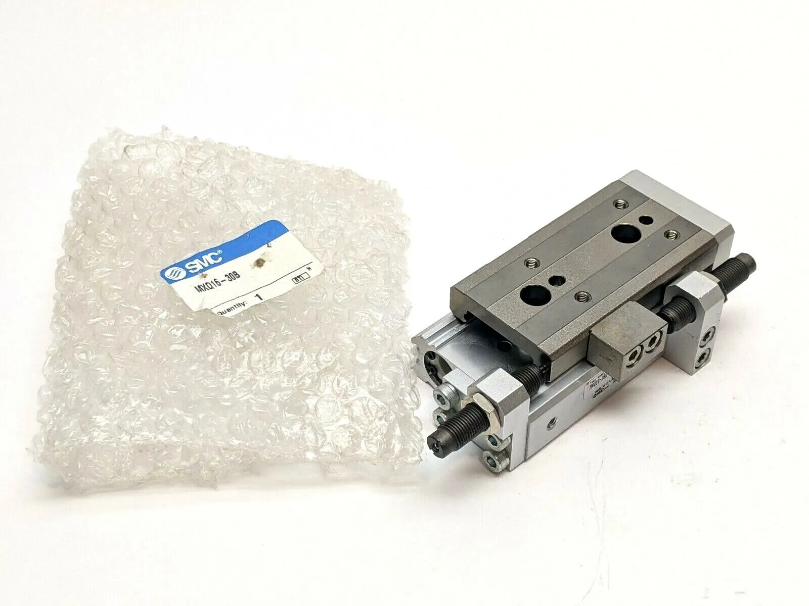 MXQ16-30B | SMC  Guided Slide Table Pneumatic Cylinder w/ Absorbers - New