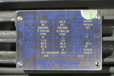 TECO-Westinghouse MAX-PE NP0034 TYPE AEHH8P 182T STOCK HS31