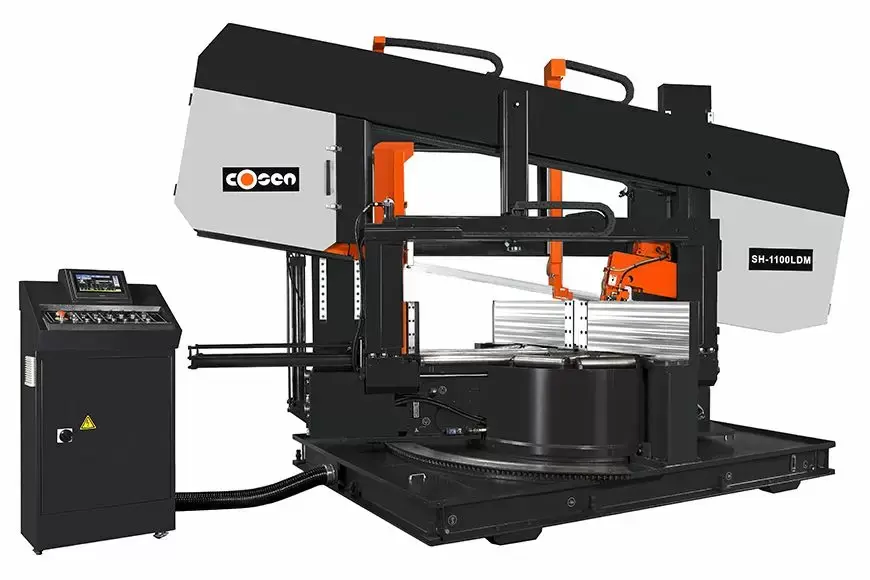 1118mm Semi-Automatic Horizontal Dual Post Dual Mitering Band Saw Machine