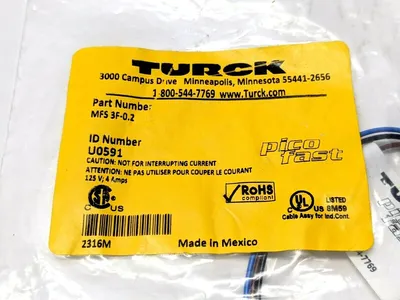 MFS 3F-0.2 | Turck  Cable Cordset Panel-Mount M8 Male to Cut End U0591 - New