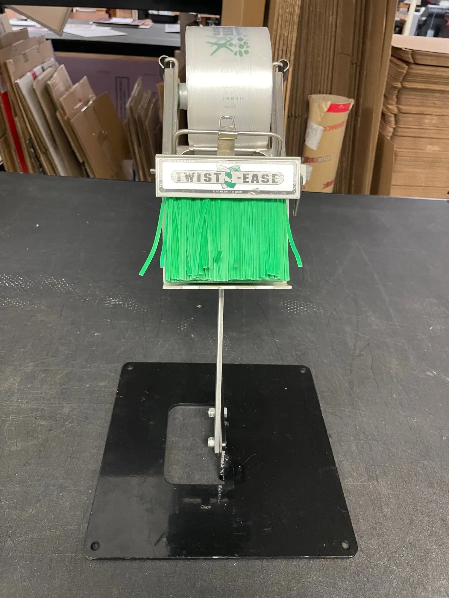 Used Crown Poly Used Crown Poly Pull N Pak Produce Bag Dispenser with Twist Ease Tie Dispenser and Stand Bag Machine Accessories Illinois US | Falcon Restaurant Supply #1375806
