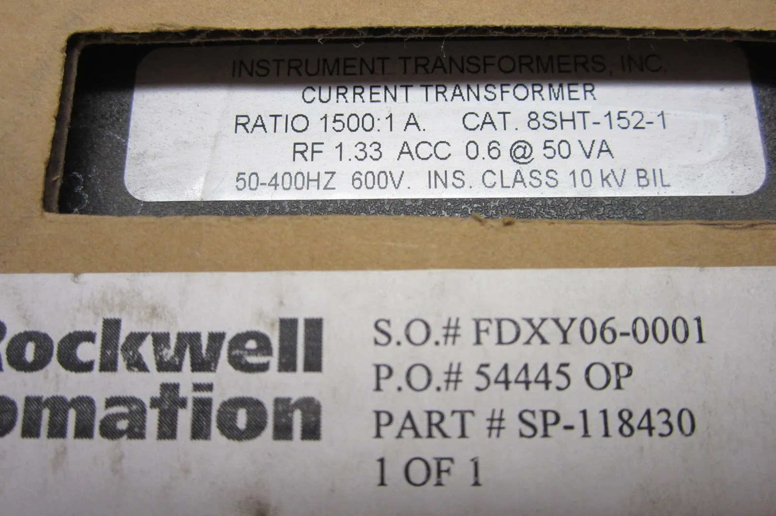 NEW ROCKWELL AUTOMATION SP-118430 CURRENT TRANSFORMER SP118430