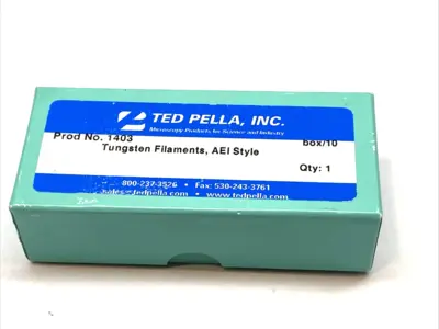 USED TED PELLA TUNGSTEN FILAMENT AEI BASE, WHITE CERAMIC BOX OF 10