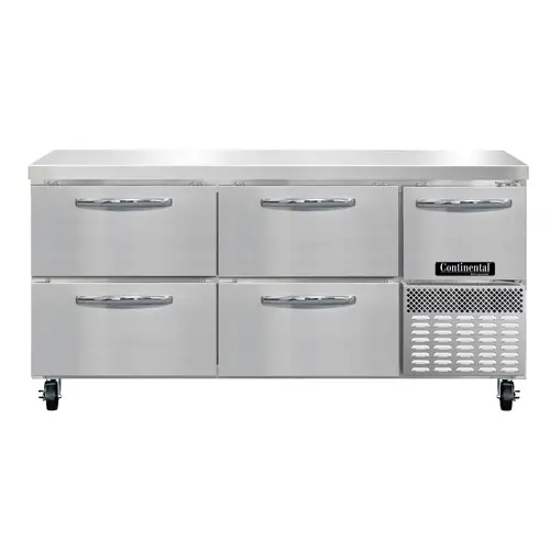 Continental RA68N-D 68" Worktop Refrigerator W/ (3) Sections, 115v