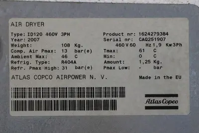 ATLAS COPCO Rotary Screw Air Compressor, Model GA37 VSD