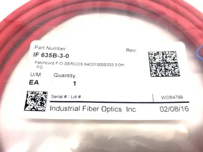 New | in-Stock INDUSTRIAL FIBER OPTICS PATCHCORD F/O SERCOS 84C01000S333 3.0M Fiber Optics | Maverick Industrial Sales #1113194