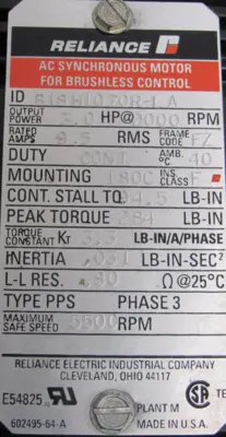 USED RELIANCE B18H1070R-LA MOTOR 3HP FZ B18H1070RLA