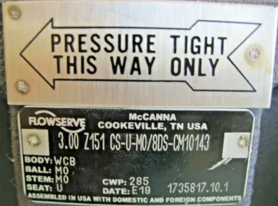 NEW 3" 150# McCanna Flowserve WCB 3.00 Z151 CS-U-M0/8DS-CM10143 Ball Valve H5