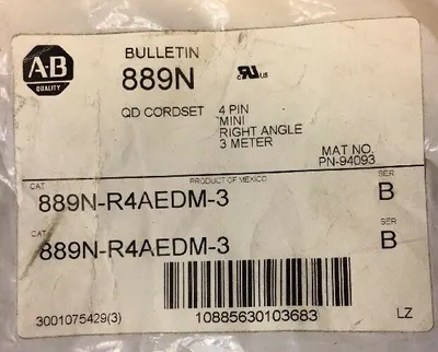 Allen Bradley 889N-R4AEDM-3 /B QD Cordset 3 Meter 5E
