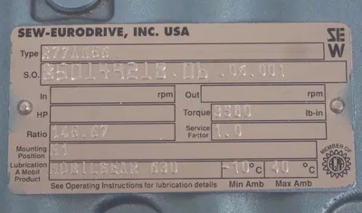 NEW SEW EURODRIVE R77AM56 GEAR REDUCER RATIO: 145.67
