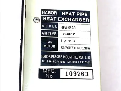 Used Habor Heat Pipe Heat Exchanger 110V 50/60Hz 0.42/0.38A Heat Exchangers Michigan US | Maverick Industrial Sales #1389283