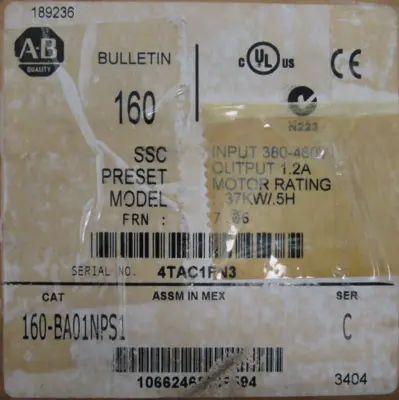 ALLEN BRADLEY 160-BA01NPS1 MOTOR CONTROLLER SER. C FRN 7.06 UNUSED SURPLUS