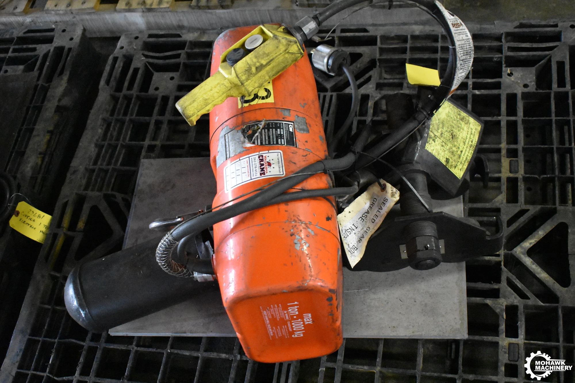 1 TON CM VALUSTAR "WL" ELECTRIC CHAIN HOIST w/PENDANT & TROLLEY