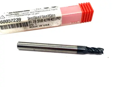 USED ACCUPRO SQUARE END MILL: 5.00 MM DIA, 10.00 MM LOC, 4 FLUTE, SOLID CARBI