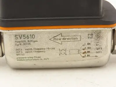 IFM SV5610 Vortex Flowmeter w/Display 18-30VDC 32-634GPH/.55-10.55GPM 1/2"FNPT