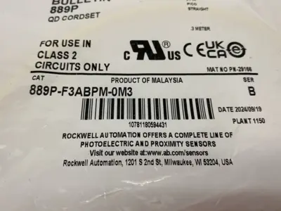 NEW ALLEN-BRADLEY SER. B DOUBLE ENDED PICO CONNECTION CABLE 3-PIN