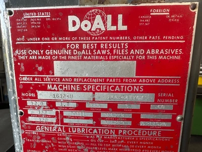 DO ALL 1612-U SAWS, BAND, VERTICAL | Wheeler Machinery Sales (4)