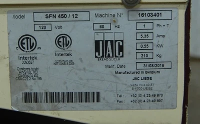 142-0699 JAC SFN450 / 12 Self-Serve Bread Slicer