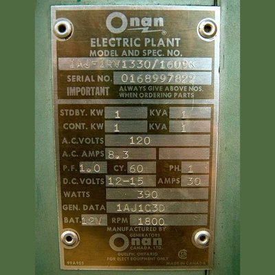 Onan 1 KW propane generator