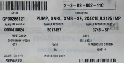 REFURBISHED AURORA 374B-SF CENTRIFUGAL PUMP 2x4x10 9.3125 IMP 501457 374BSF
