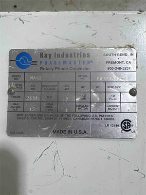 Used KAY INDUSTRIES MA-1 Phase Converters Texas US | MachineryMax #1266368