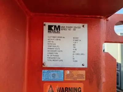 Underground Substation w/ 800 kVA Transformer, 4160V HV, 600Y/346V LV