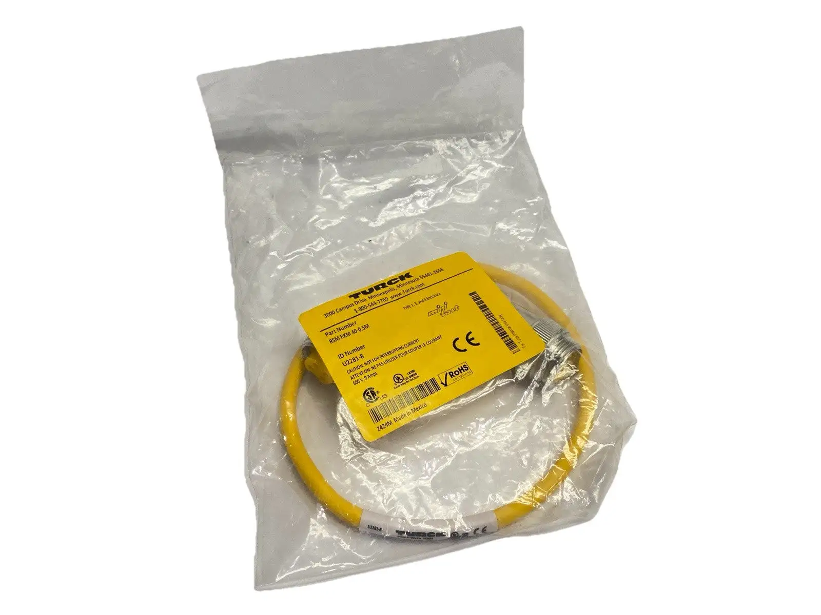 NEW TURCK ACTUATOR / SENSOR CABLE M/F 7/8" 4-PIN 0.5M U2281-8