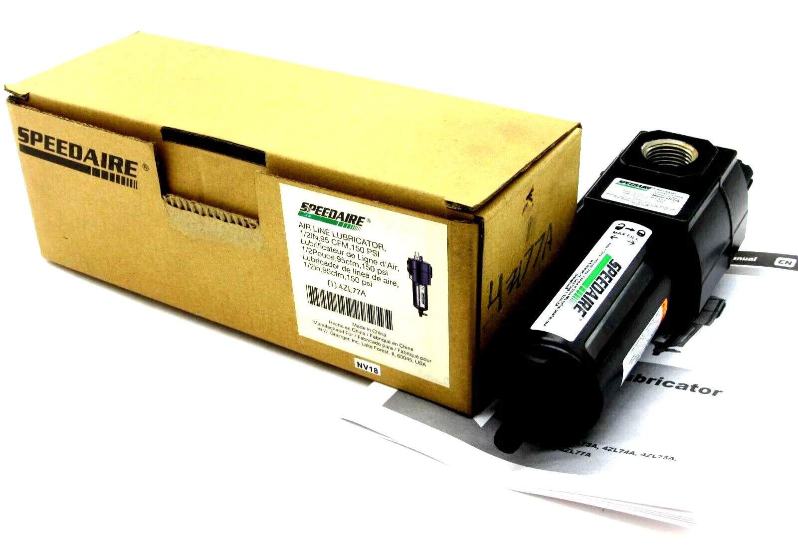 NEW SPEEDAIRE 4ZL77A AIRLINE LUBRICATOR 1/2INCH, 95CFM, 150PSI