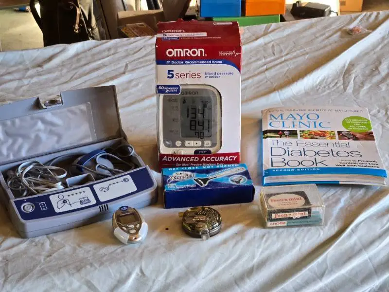 Medtronic CareLink Monitor, Omron Blood Pressure Monitor, Walking Style Pedometer, and Accessories - All Untested