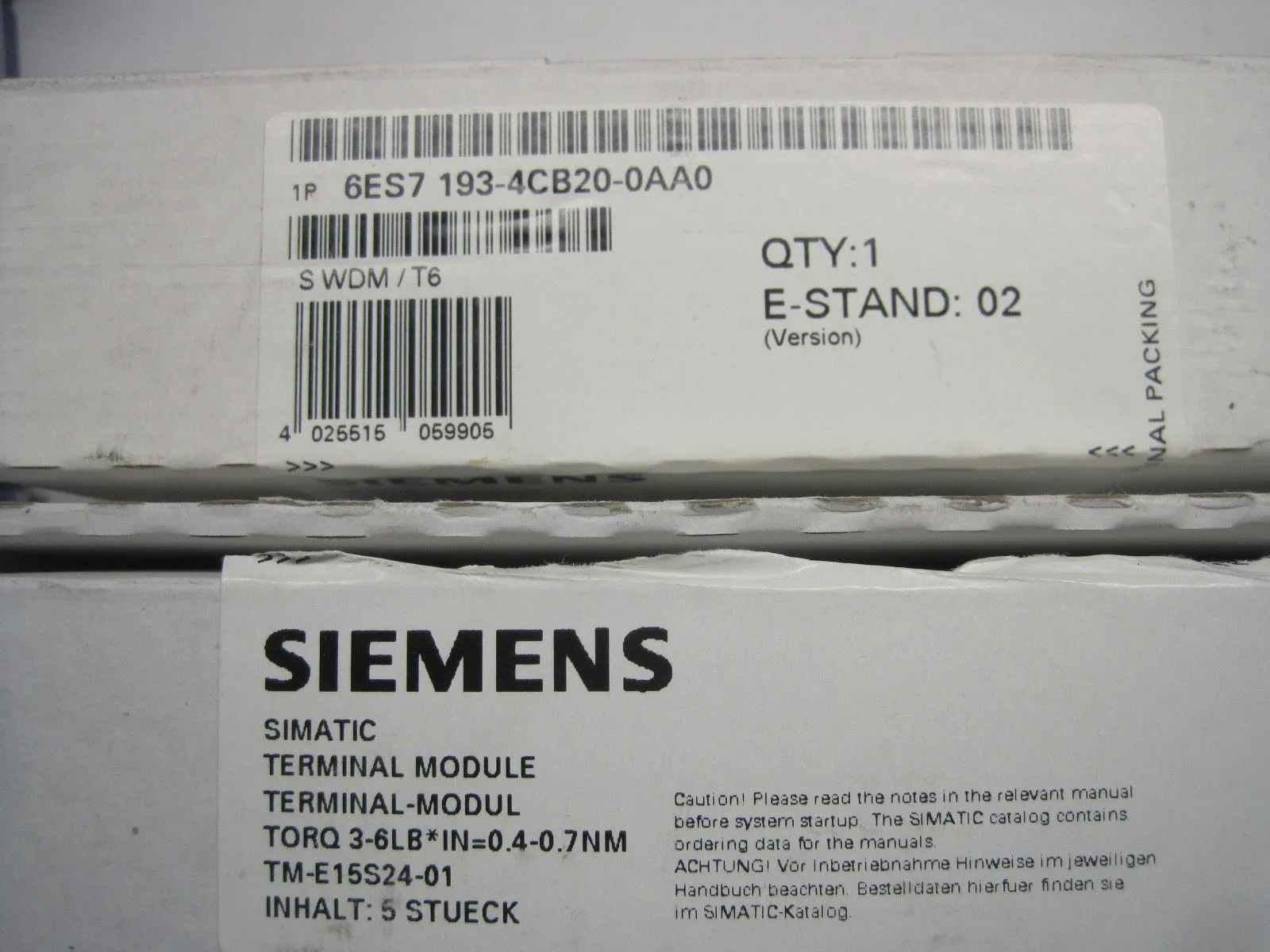 NEW SIEMENS 6ES7-193-4CB20-0AA0 TERMINAL MODULE