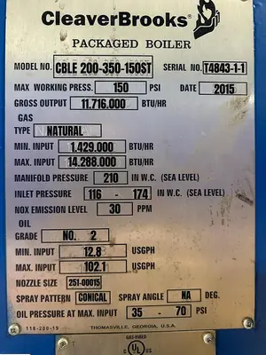 Used 2015 CLEAVER BROOKS CBLE-200-350-150ST Boilers Ohio US | C3 SURPLUS LLC #1306964