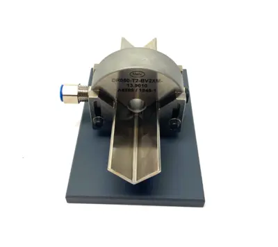 USED MAHR DIMENSIONAIR 2-JET AIR RING GAUGE W/ GUIDE CHUTES & BASE PLATE